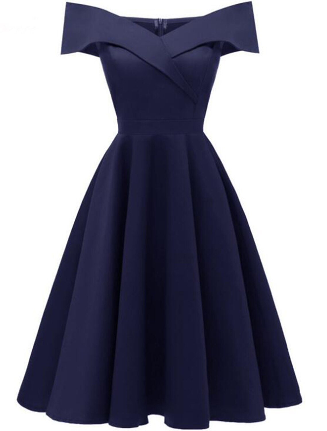 Abiti da cocktail a trapezio, eleganti, per ballo di fine anno, laurea, lunghezza al ginocchio, maniche corte, spalle scoperte, spandex, con elegante